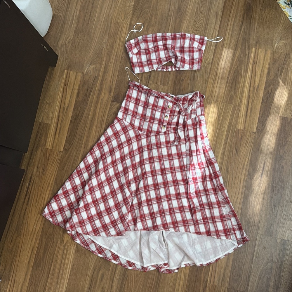NWT Free People Gingham Plaid Strapless Top High Rise Maxi 2pc Outfit Small/S - Picture 6 of 11